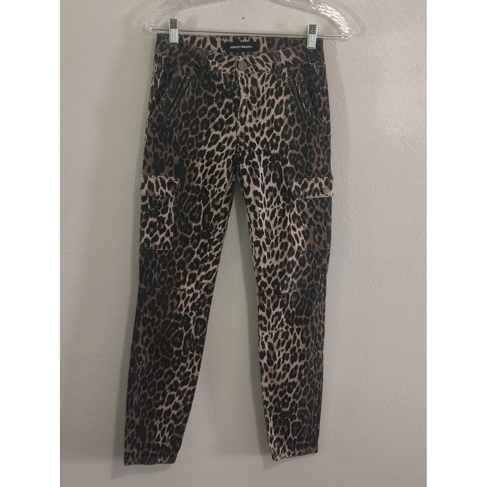 Ashley Mason Leopard Print Cargo Pants Womens Size 5/27 Slim Fit Animal Print
